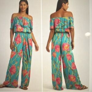 Trina Turk Feverish Jumpsuit Atmosphere Linear floral Georgette wide leg
